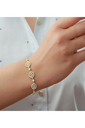 925 Ayar Gold Zirkon Taşlı Dönence Gümüş Bileklik