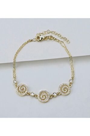 925 Ayar Gold Zirkon Taşlı Dönence Gümüş Bileklik