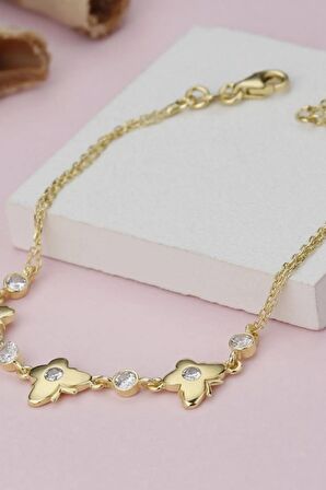 925 Ayar Gold 3'lü Kelebek Zirkon Taşlı Gümüş Bileklik