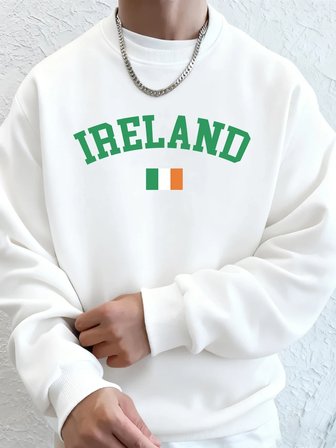 İrlanda Bayrağı Baskılı Erkek Sweatshirtleri Kışlık Bisiklet Yaka Kapüşonlu Sokak Stili Polar