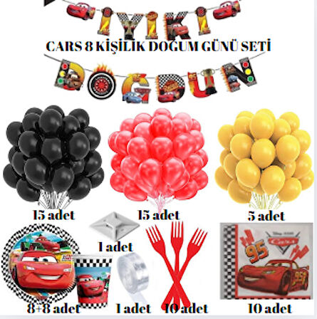 ARABALAR TEMALI 8 KİŞİLİK DOĞUM GÜNÜ SETİ
