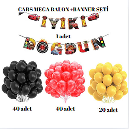 ARABALAR TEMALI MEGA BALON +BANNER SETİ