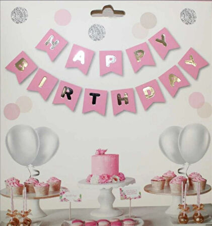 PEMBE -GÜMÜŞ HAPPY BIRTHDAY BANNER