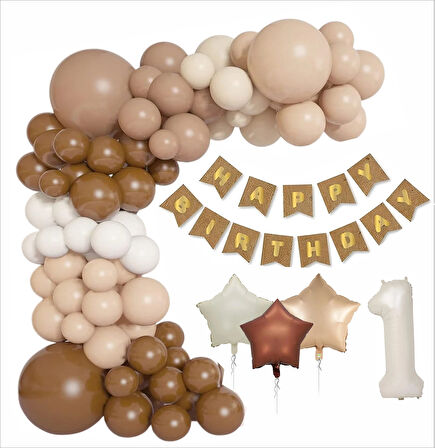 KRAFT GOLD BANNER 1 YAŞ FOLYO YILDIZLI 30 BALON KONSEPT DOĞUM GÜNÜ SETİ