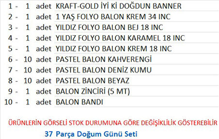 KRAFT GOLD BANNER 1 YAŞ FOLYO YILDIZLI 30 BALON KONSEPT DOĞUM GÜNÜ SETİ