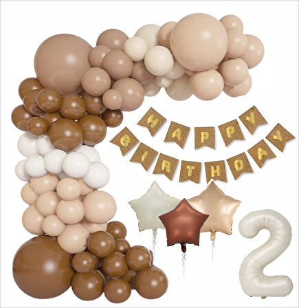 KRAFT GOLD BANNER 2 YAŞ FOLYO YILDIZLI 30 BALON KONSEPT DOĞUM GÜNÜ SETİ