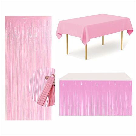 PEMBE MASA ÖRTÜSÜ, PEMBE MASA ETEĞİ, PEMBE ARKA FON PERDE