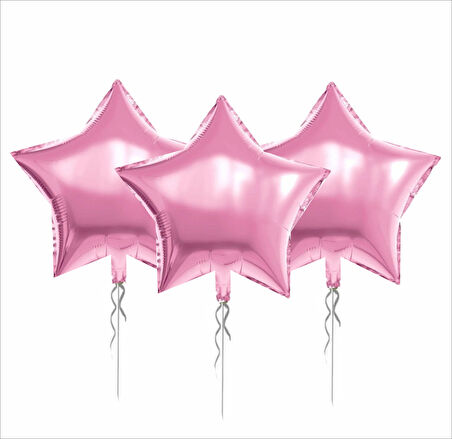 3 ADET YILDIZ FOLYO BALON  PEMBE 18 INC