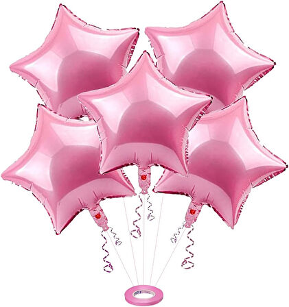3 ADET YILDIZ FOLYO BALON  PEMBE 18 INC