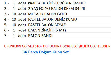 2 YAŞ KRAFT-GOLD, DENİZ KUMU, BEYAZ TEMALI DOĞUM GÜNÜ SETİ