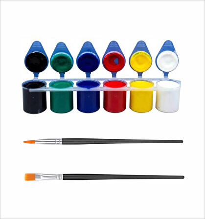 6'lı Akrilik Boya 6x25 Toplam 150 ML+ 2 Adet Fırça+1 adet 15x15 Pres Tuval