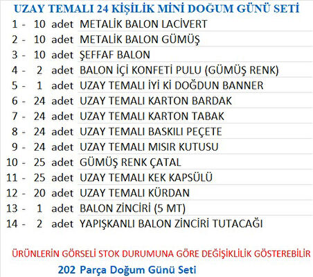 Uzay Temalı 24 Kişilik Mini Set