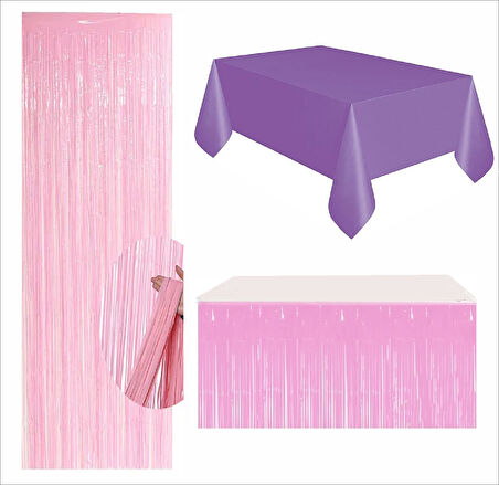 Mor Masa Örtüsü, Pembe Masa Eteği, Pembe Arka Fon 