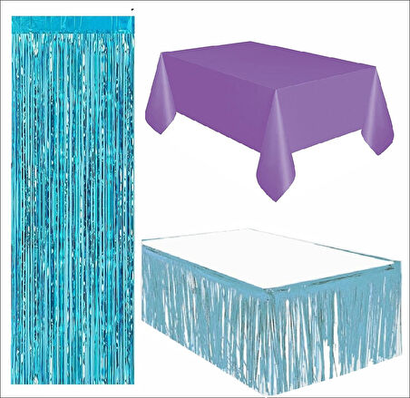 Mor Masa Örtüsü, Mavi Masa Eteği, Mavi Arka Fon 