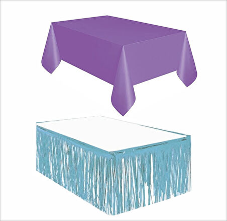 Mor Masa Örtüsü, Mavi Masa Eteği, Mavi Arka Fon 