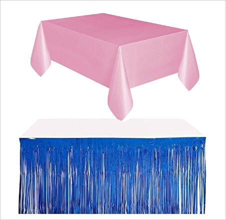 Pembe Masa Örtüsü, Lacivert Masa Eteği, Pembe Arka Fon