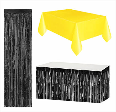 Sarı Masa Örtüsü, Siyah Masa Eteği, Siyah Arka Fon