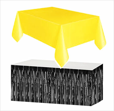 Sarı Masa Örtüsü, Siyah Masa Eteği, 2 Adet Siyah Arka Fon