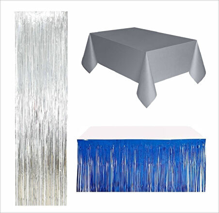 Gümüş Masa Örtüsü, Lacivert Masa Eteği, Gümüş Arka Fon
