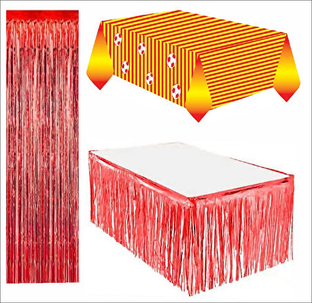 Taraftar Sarı Kırmızı Masa Örtüsü, Kırmızı Masa Eteği, Kırmızı Arka Fon