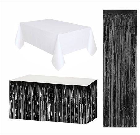 Beyaz Masa Örtüsü, Siyah Masa Eteği, Siyah Arka Fon