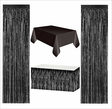 Siyah Masa Örtüsü, Siyah Masa Eteği, 2 Adet Siyah Arka Fon