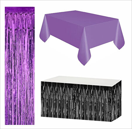 Mor Masa Örtüsü, Siyah Masa Eteği, Mor Arka Fon