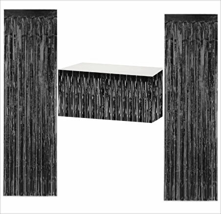 Siyah Masa Eteği, 2 Adet Siyah Arka Fon