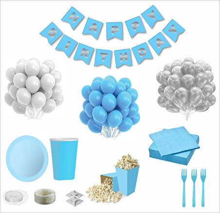 Mavi Beyaz 16 Kişilik Doğum Günü Seti