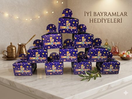 25 Adet İyi Bayramlar Baskılı Şeker, Minik Hediye, Hurma, Lokum, Şeker Kutusu