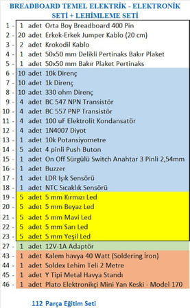 BREADBOARD TEMEL ELEKTRİK - ELEKTRONİK SETİ + LEHİMLEME SETİ