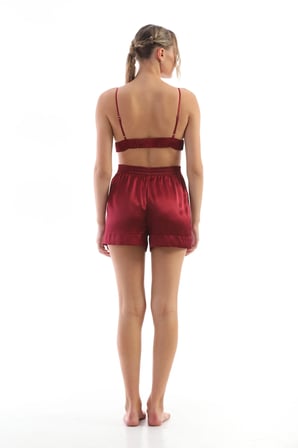 Laperissa Kadın Bordo Saten Dokuma Büstiyerli Askılı Pijama Takımı 44