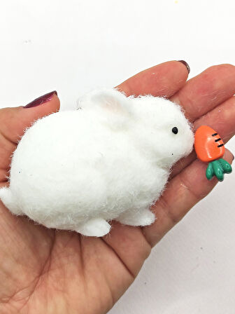 Tavşan Moj Moj Taba Squishy Havuçlu Tavşan Sıkma 7 cm Tüylü Sukuşi - Beyaz