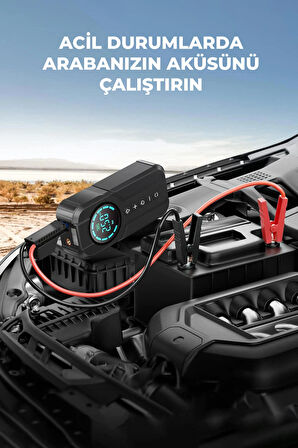 4'ü 1 Arada Şarjlı Akü Ateşleyici Lastik Şişirici Powerbank Led Işık 150psi Yüksek Basınçlı