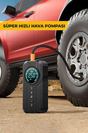 4'ü 1 Arada Şarjlı Akü Ateşleyici Lastik Şişirici Powerbank Led Işık 150psi Yüksek Basınçlı