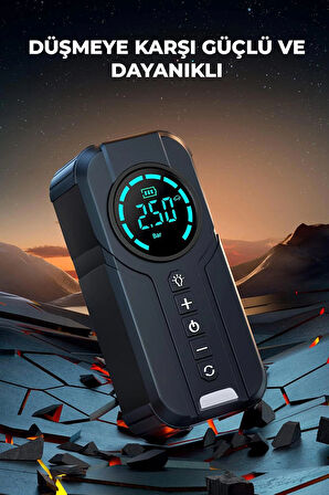 4'ü 1 Arada Şarjlı Akü Ateşleyici Lastik Şişirici Powerbank Led Işık 150psi Yüksek Basınçlı