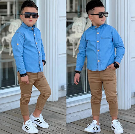 MODAVALS HAKİM YAKA DENIM GÖMLEK & GABARDİN PANTOLON ERKEK ÇOCUK 2’Li TAKIM