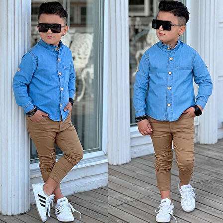 MODAVALS HAKİM YAKA DENIM GÖMLEK & GABARDİN PANTOLON ERKEK ÇOCUK 2’Li TAKIM