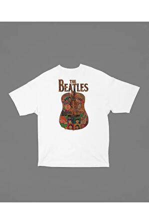The Beatles Müzik Grubu Gitar Temalı Baskılı Unisex Oversize Tişört