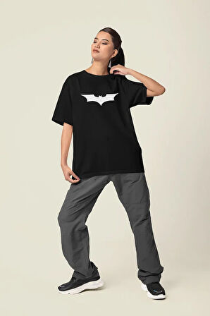 Batman Logo Baskılı Unisex Tişört, Oversize Batman Tişört