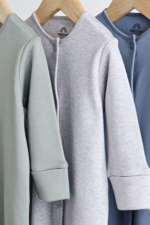 Next Baby % 100 Pamuklu Mavi Gri 3’lü Tulum Set