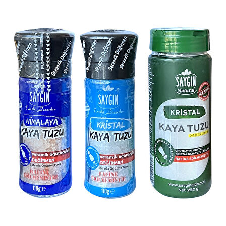 Saygın Himalaya ve Kaya Tuzu 110 gr Öğütücülü 2 li + Kristal Kaya Tuzu 250 gr