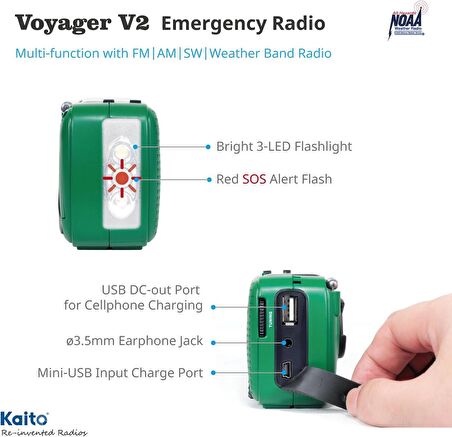 Kaito En İyi NOAA Taşınabilir Güneş Enerjisi/El Krankı AM/FM, Kısa Dalga