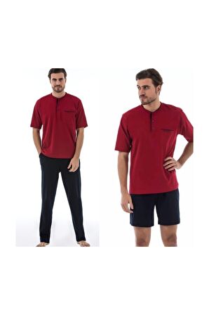 Erkek Bordo Penye Pijama Takımı 3'lü