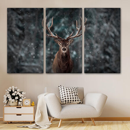 Ren Geyiği ve Kar Kanvas Tablo, Ren Geyiği Kış Ormanı Tablo-5370