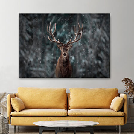 Ren Geyiği ve Kar Kanvas Tablo, Ren Geyiği Kış Ormanı Tablo-5370