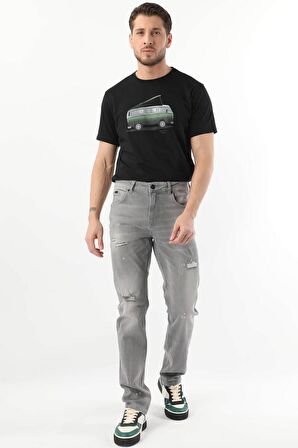 Erkek Dizi Yırtık Jean Pantolon Gri