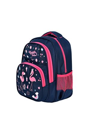 Waddell Lacivert Flamingo Desenli İlkokul Sırt ve Beslenme Çantası 5032
