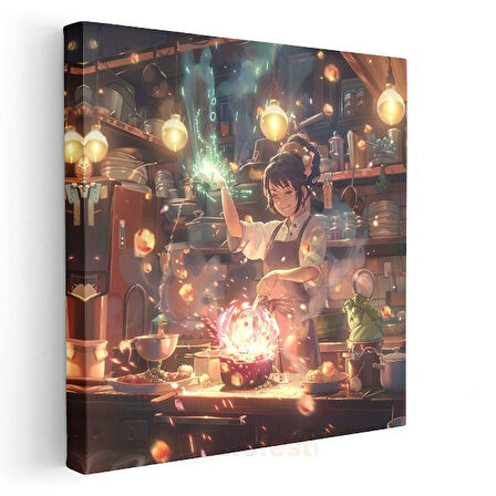 Büyülü Mutfak - Işıltılı Yemek Sanatı Anime Kanvas Tablo