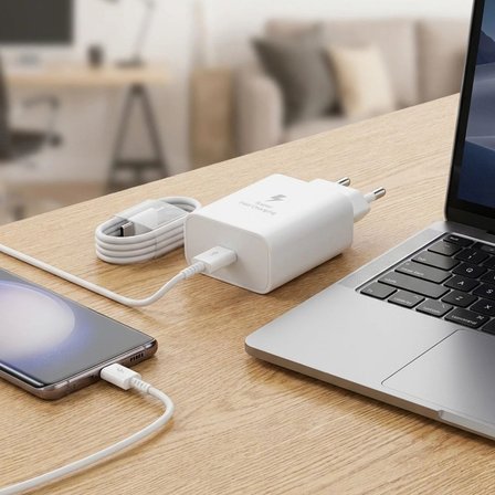 45W Süper Hızlı Şarj Adaptörü USB-C PD 3.0 PPS Fast Charger + 5A Type-C to Type-C Kablo (5566)